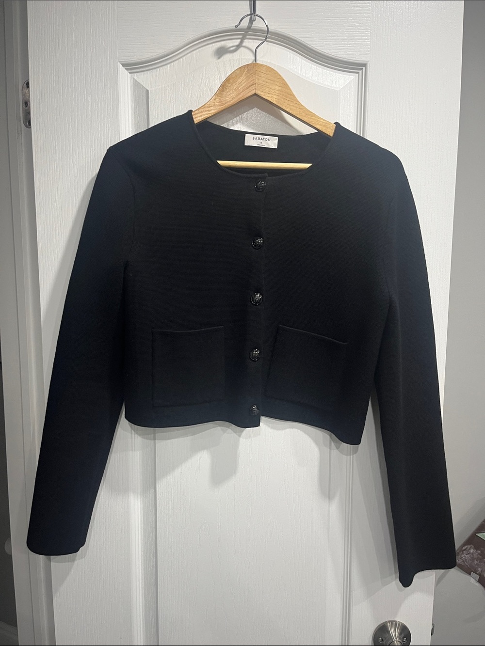 Babaton Black Cropped Button-Front Sweater